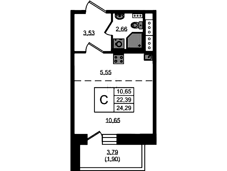Квартира студия 24.29 м², 7/11 эт., ЖК «Новое Колпино»